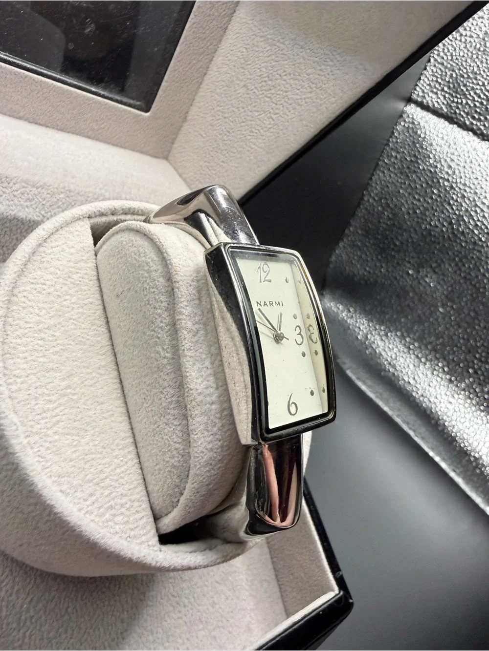 NARMI Womens Silver Bangle Watch Rectangular White Dial 24.0mm Japan Movt Tested